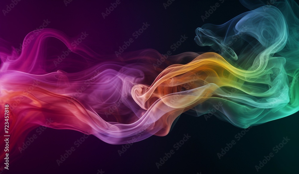 Colorful smoke is displayed on a black background