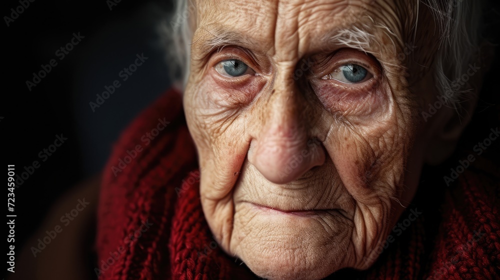 An older person with a peaceful expression representing the contentment and acceptance that can come with aging. An older person with a peaceful expression representing the contentment and acceptance that can come with aging.