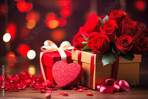 Romantic Valentine s Day Setup with Roses and Gifts