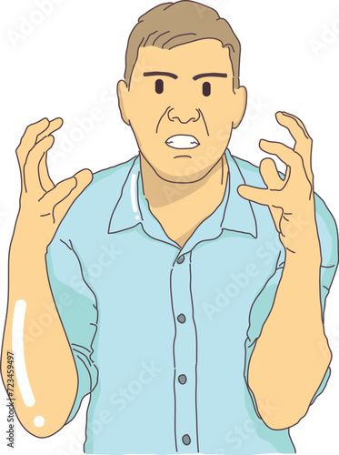 angry stress depression male man claw hand gesture vector