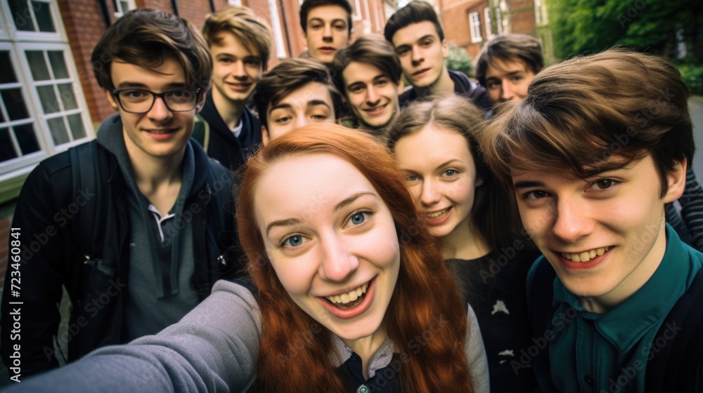 Global smiles: capturing joy in group selfies of cheerful and happy young people diverse nationalities, celebrating unity, friendship, cultural harmony in shared moments of happiness and togetherness. Global smiles: capturing joy in group selfies of cheerful and happy young people diverse nationalities, celebrating unity, friendship, cultural harmony in shared moments of happiness and togetherness.