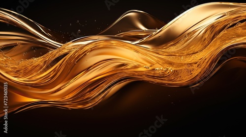 Elegant waves of a golden liquid in motion, resembling smooth satin on a dark background.Abstract Golden Liquid Flow. 