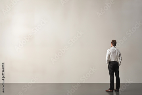 businessman standing in front of a wall