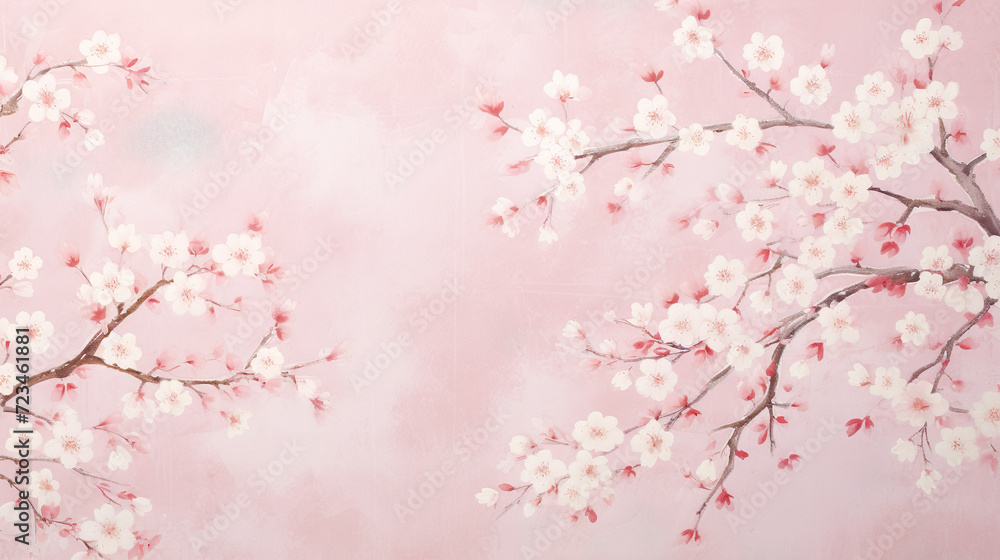 和風の白梅の花の枝のイラスト背景