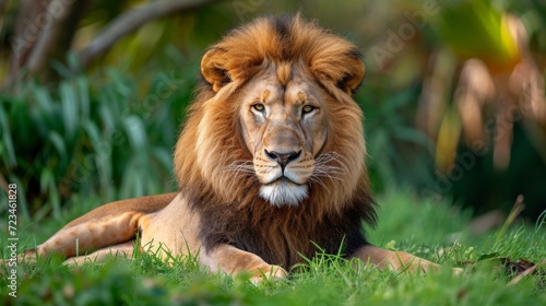 Big male African lion  Panthera leo  lying in the grass