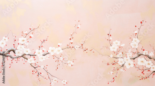和風の白梅の花の枝のイラスト背景 photo