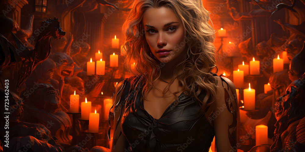 woman on a scary halloween background