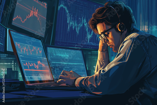 Dedicated Financial Analyst Engrossed in Market Data photo