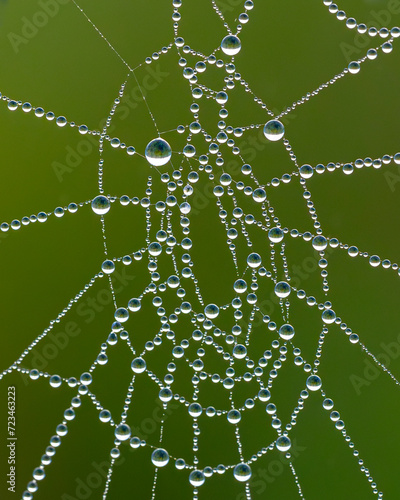 Canvas Print Close up of a spider web with dew drops