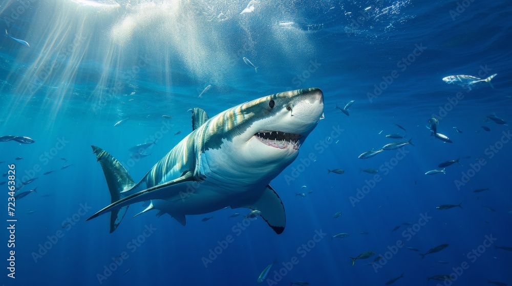 Obraz premium Great White Shark Underwater Photo in Open Water