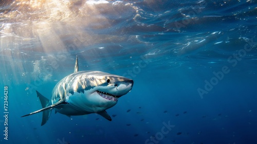 Great White Shark Underwater Photo in Open Water © Sasint