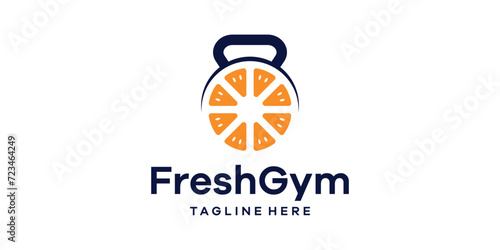 fruit logo design with GYM equipment, logo design template symbol icon idea.