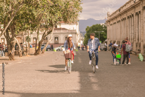 Couple of cyclist in Downtown Guatemala.