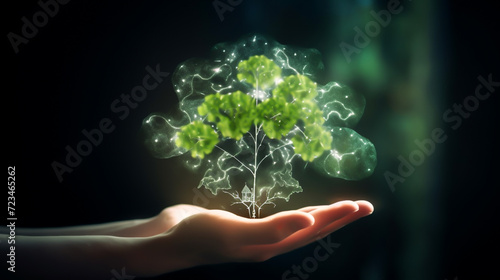 vector realistic world environment day concept, 3d rendering hand holding world with four house and tree on world Generated by AI