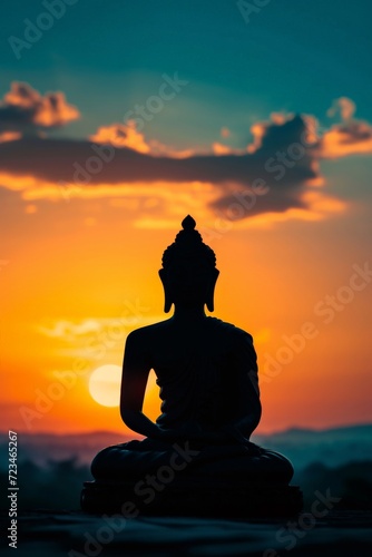 Silhouette Buddha on the sunset background © Sasint
