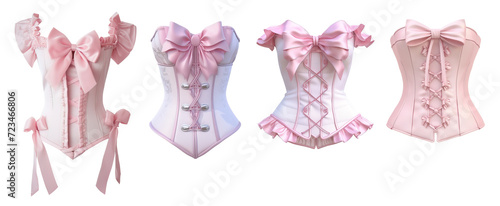 Coquette style of corset pastel pinks collection over isolated transparent background photo