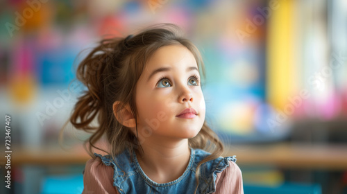 Innocent girl listening in class at school