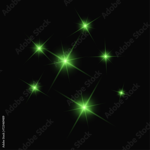 vector realistic sparkling star, abstract green lights