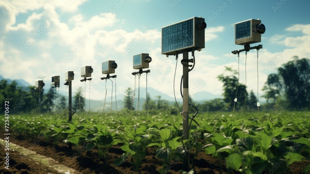 Smart irrigation adjusting water technology. Generate AI image Smart irrigation adjusting water technology. Generate AI image