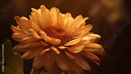 Flor da hora dourada, onde uma única flor se banha na luz âmbar e quente.