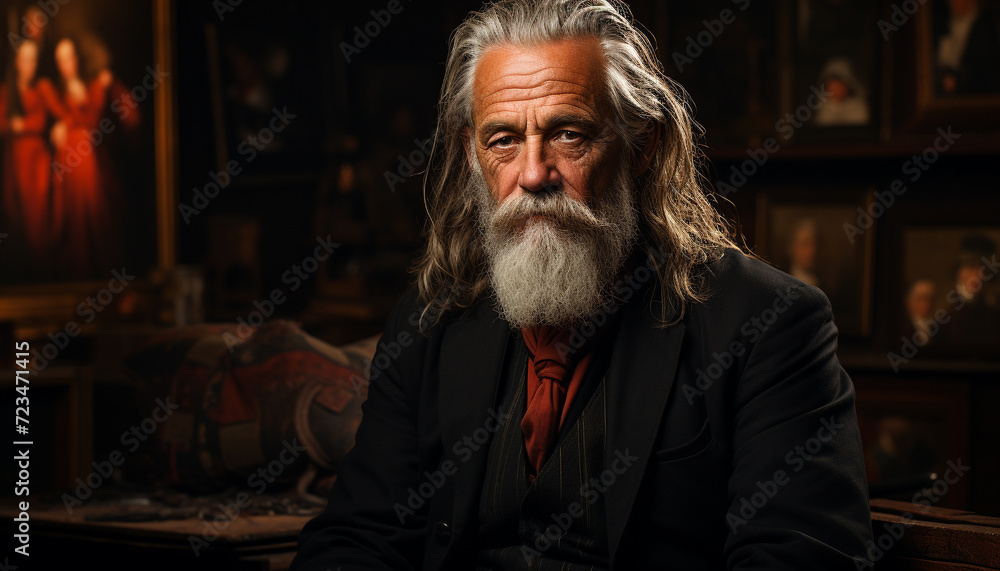 Serious senior man with gray hair looking confidently at camera generated by AI Serious senior man with gray hair looking confidently at camera generated by AI