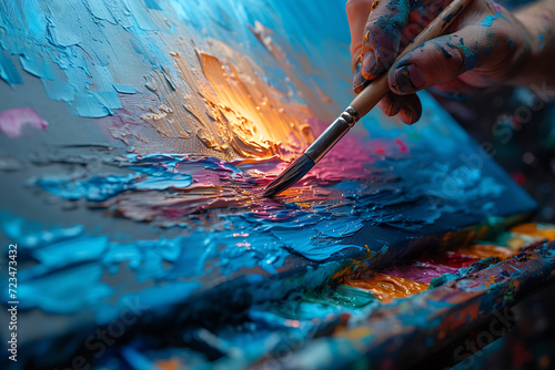 Artist Working on Abstract Oil Painting