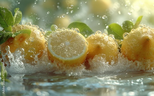 Fresh lime cut in half with water splashes.