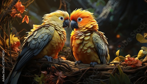 A pair of lovebirds nesting together