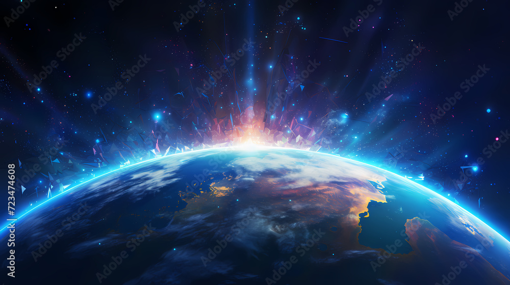 Obraz premium Digital technology universe earth abstract graphics poster web page PPT background