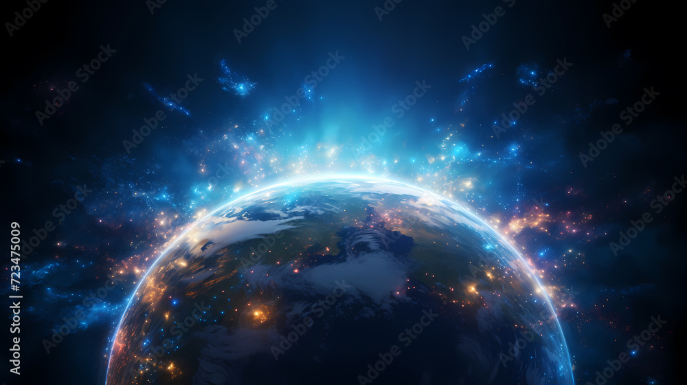 Obraz premium Digital technology universe earth abstract graphics poster web page PPT background