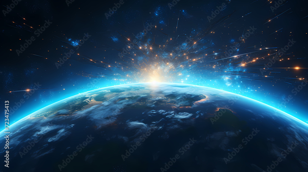 Fototapeta premium Digital technology universe earth abstract graphics poster web page PPT background