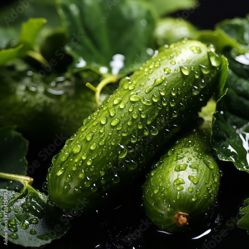 Fresh cucumber with water droplets