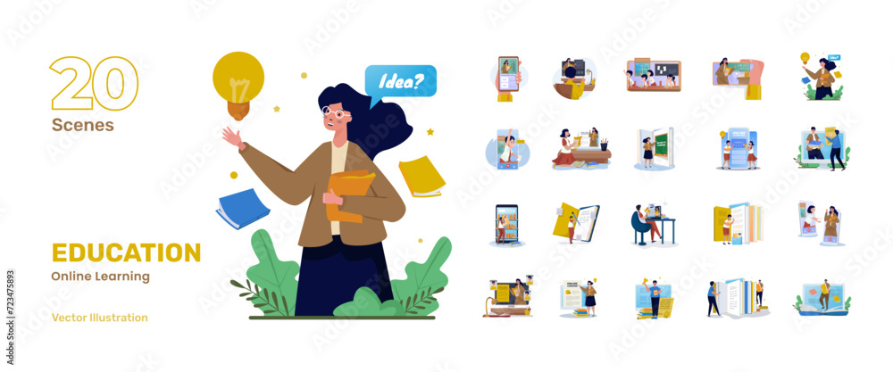 Online learning education back to school illustration set Stock Vector ...
