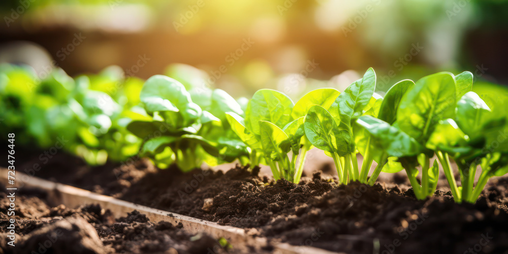 Growing Green: A Vibrant Spring Garden of Fresh Organic Vegetables on Fertile Soil Growing Green: A Vibrant Spring Garden of Fresh Organic Vegetables on Fertile Soil