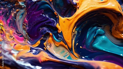 abstraction of liquid paints in slow blending flow mixing together gently, motion photo