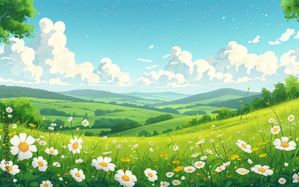 Fototapeta premium Idyllic Cartoon Countryside Landscape