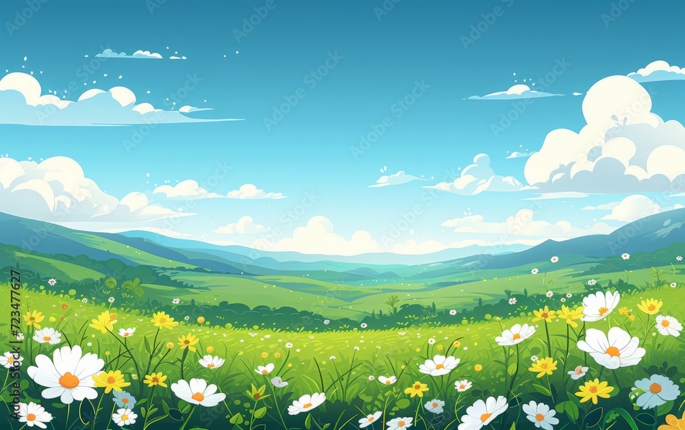Fototapeta premium Idyllic Cartoon Countryside Landscape