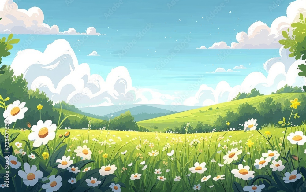 Fototapeta premium Idyllic Cartoon Countryside Landscape