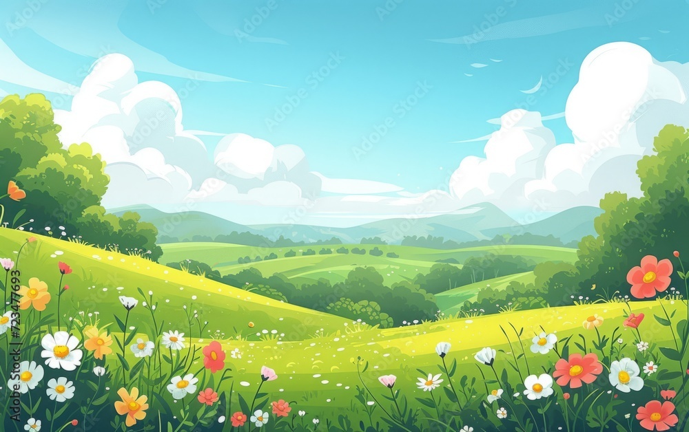 Idyllic Cartoon Countryside Landscape