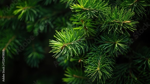 Bright green pine needles set against dark background