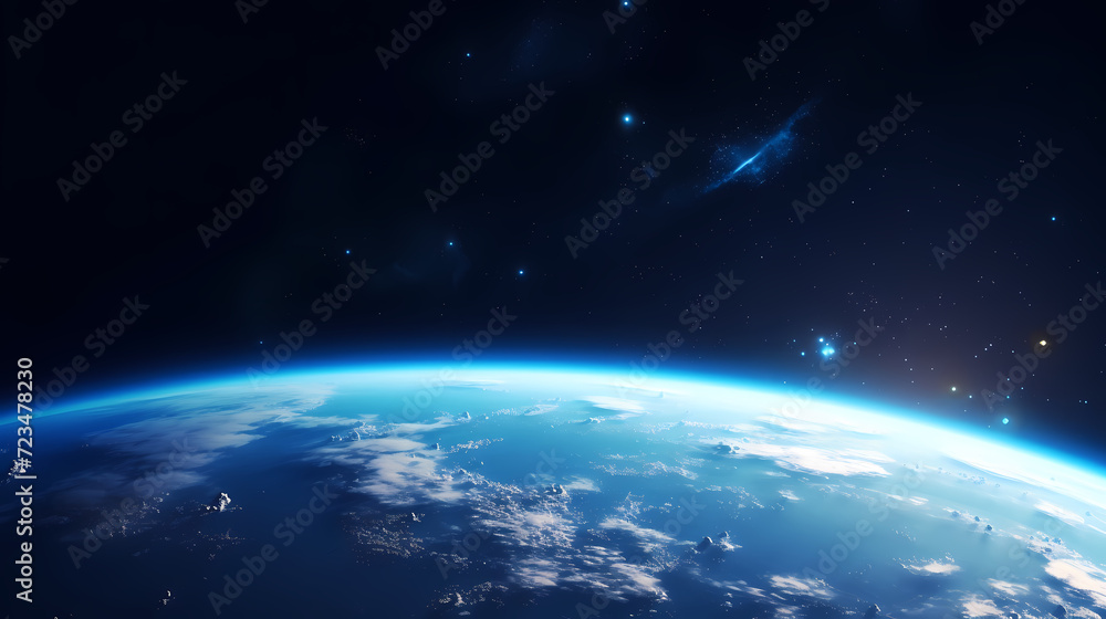 Obraz premium Earth in the cosmic sky, abstract space background of a planet in the universe