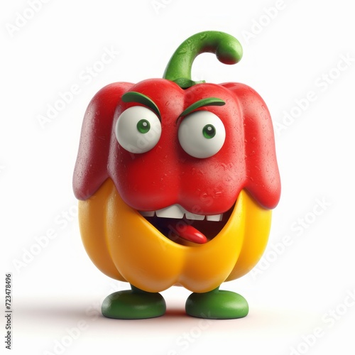 Smiling and Joyful Red and Yellow Pepper 3D Character