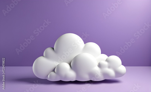 White cloud on a simple soft purple background, simulating real photo, 3D design with a minimalist touch. Generative AI © 냥냥냥 난