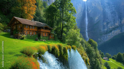 Mountainous Forest Waterfall Serenity