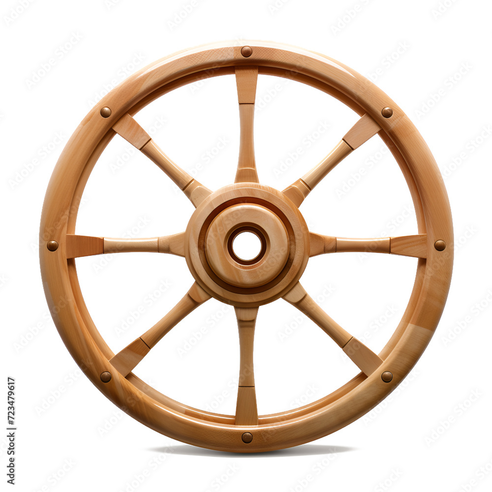 wooden steering wheel cut out isolated on transparent background ,generative ai