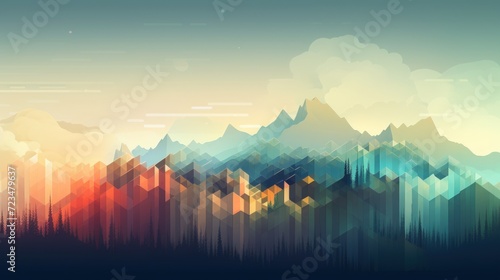 Mountain in a futuristic polygonal digital style. Generate AI image photo