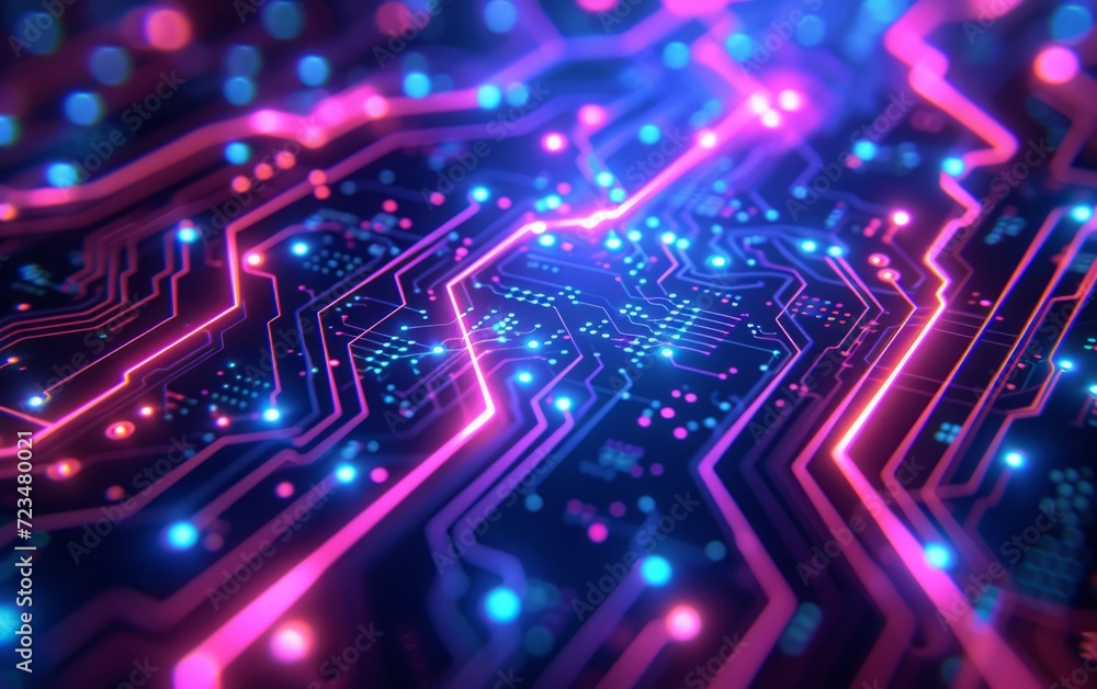Neon Circuit Board Digital Illustration Neon Circuit Board Digital Illustration