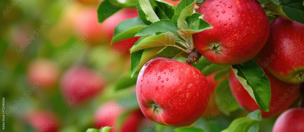 Abundant red apples growing on an apple tree. Abundant red apples growing on an apple tree.