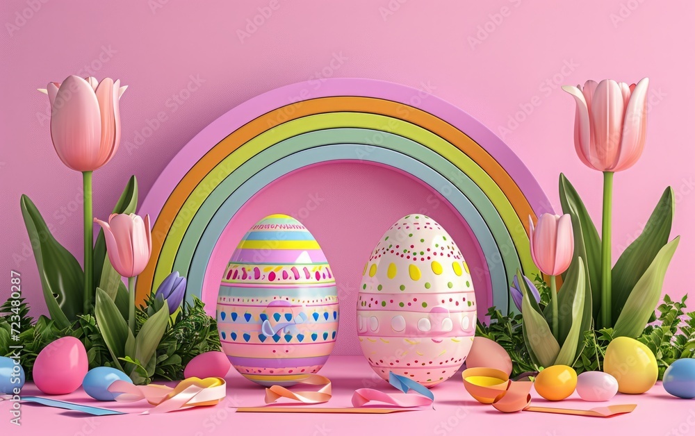 3D Colorful Easter Setup with Rainbow 3D Colorful Easter Setup with Rainbow
