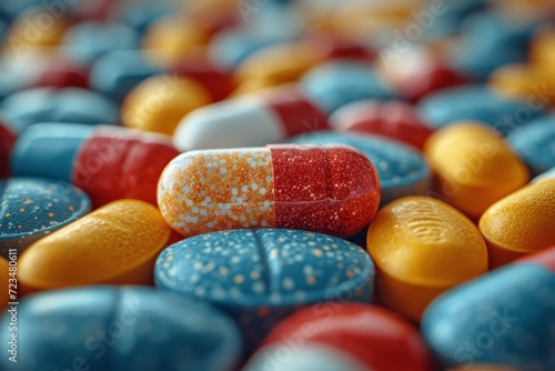 A vibrant assortment of pills resembling colorful confectionery invites you to indulge in a tempting world of sweet illusions and artificial flavors photo